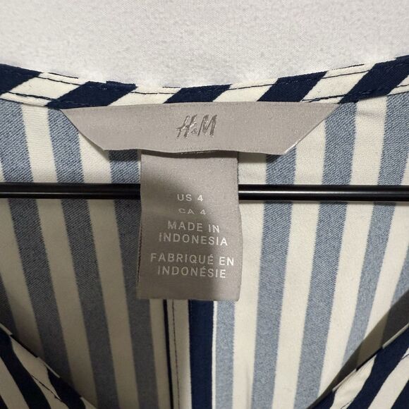 H&M Women Dresses Shift Navy White Sailor Stripe Nautical Polyester Size 4 - Picture 5 of 8